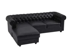 Sofá De Canto Esquerdo Chesterfield Em Couro Preto - Toledo