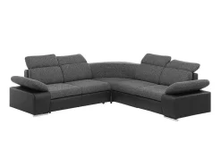 Sofá De Canto Modular Com Arrumação Em Tecido E Pele Sintética Bicolor Cinzento Escuro E Preto - Rabelais