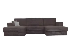 Sofá De Canto Panorâmico Convertivel Em Veludo Canelado Taupe - Curipina
