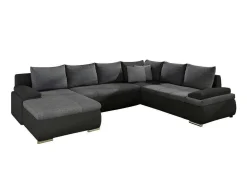 Sofá De Canto Panorâmico Convertivel Em Cama E Reversivel Em Pele Sintética E Tecido Bicolor Preto E Cinzento - Dakota