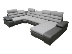 Sofá De Canto Panorâmico Modular Em Tecido E Pele Sintética Bicolor Cinzento Claro E Cinzento Escuro - Canto Direito - Boileau
