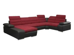 Sofá De Canto Panorâmico Modular Em Tecido E Pele Sintéticabicolor Vermelho E Preto - Canto Esquerdo - Boileau