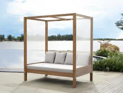 Sofá De Jardim Com Dossel Em Teca Natural Claro E Cinzento - Ovani