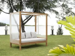 Sofá De Jardim Com Dossel Em Teca Natural Claro E Cinzento - Ovani