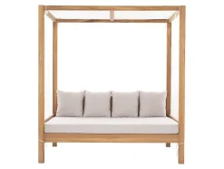 Sofá De Jardim Com Dossel Em Teca Natural Claro E Cinzento - Ovani