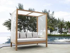 Sofá De Jardim Com Dossel Em Teca Natural Claro E Cinzento - Ovani