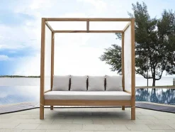 Sofá De Jardim Com Dossel Em Teca Natural Claro E Cinzento - Ovani