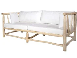 Sofá De Jardim Em Teca Com Almofadoes Cor Natural Claro E Branco - Tulum