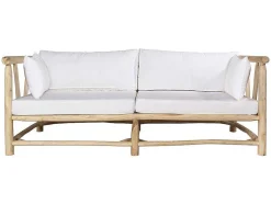 Sofá De Jardim Em Teca Com Almofadoes Cor Natural Claro E Branco - Tulum