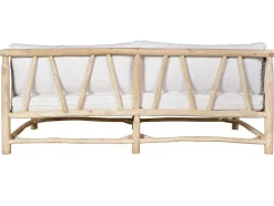 Sofá De Jardim Em Teca Com Almofadoes Cor Natural Claro E Branco - Tulum