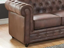 Sofá De 3 Lugares Chesterfield Em Microfibra Com Aspeto De Pele Envelhecida