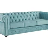 Sofá De 3 Lugares Chesterfield - Veludo Azul Pastel