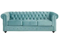 Sofá De 3 Lugares Chesterfield - Veludo Azul Pastel