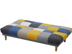 Sofá De 3 Lugares Clic-Clac Em Tecido E Cores Patchwork Cinza, Azul E Amarelo - Mardag