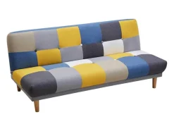 Sofá De 3 Lugares Clic-Clac Em Tecido E Cores Patchwork Cinza, Azul E Amarelo - Mardag