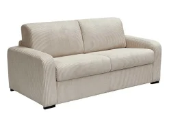 Sofá De 3 Lugares Convertivel Abertura Rapida Em Veludo Canelado Creme Colchão De 18 Cm - Bevis