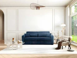 Sofá De 4 Lugares Convertivel Abertura Rapida Veludo Canelado Azul, Cama De 160 Cm, Colchão De 18 Cm - Mondovi