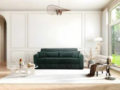 Sofá De 4 Lugares Convertivel Abertura Rapida Veludo Canelado Verde, Cama De 160 Cm, Colchão De 18 Cm - Mondovi