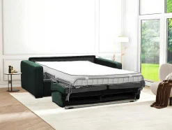 Sofá De 4 Lugares Convertivel Abertura Rapida Veludo Canelado Verde, Cama De 160 Cm, Colchão De 18 Cm - Mondovi