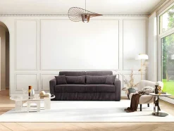 Sofá De 4 Lugares Convertivel Abertura Rapida Veludo Canelado Castanho, Cama De 160 Cm, Colchão De 18 Cm - Mondovi