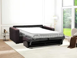 Sofá De 3 Lugares Convertivel Abertura Rapida Veludo Canelado Castanho, Cama De 140 Cm, Colchão De 18 Cm - Mondovi