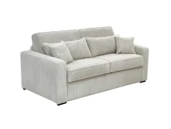 Sofá De 3 Lugares Convertivel Abertura Rapida Veludo Canelado Bege, Cama De Ripas Largas 140 Cm, Colchão De 18 Cm - Mondovi