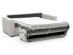 Sofá De 4 Lugares Convertivel Abertura Rapida Veludo Cabelado Bege, Cama De Ripas Largas 160 Cm, Colchão De 14 Cm - Mondovi