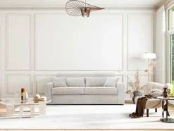 Sofá De 4 Lugares Convertivel Abertura Rapida Veludo Cabelado Bege, Cama De Ripas Largas 160 Cm, Colchão De 14 Cm - Mondovi