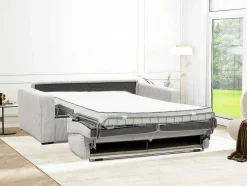 Sofá De 4 Lugares Convertivel Abertura Rapida Veludo Cabelado Bege, Cama De Ripas Largas 160 Cm, Colchão De 14 Cm - Mondovi