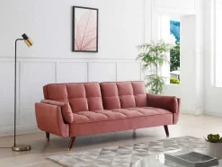 Sofá De 3 Lugares Convertivel Clic-Clac Em Veludo Cor-De-Rosa - Gulcan