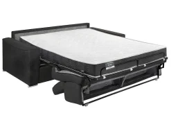 Sofá De 3 Lugares Convertivel De Abertura Rapida Em Tecido Vizir - Cinza - Cama De Ripas Largas 140 Cm - Colchão De 18 Cm Com Memória De Forma