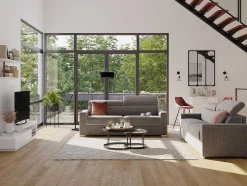 Sofá De 4 Lugares Convertivel De Abertura Rapida Em Tecido Vizir - Cinza - Cama De Ripas Largas De 160 Cm - Colchão De 22 Cm Com Memória De Forma