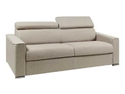 Sofá De 4 Lugares Convertivel De Abertura Rapida Em Tecido Vizir - Bege - Cama De Ripas Largas De 160 Cm - Colchão De 18 Cm