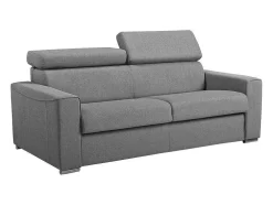 Sofá De 3 Lugares Convertivel De Abertura Rapida Em Tecido Vizir - Cinza - Cama De Ripas Largas De 140 Cm - Colchão De 18 Cm
