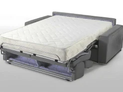 Sofá De 3 Lugares Convertivel De Abertura Rapida Em Tecido Vizir - Cinza - Cama De Ripas Largas De 140 Cm - Colchão De 18 Cm