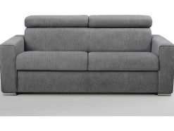 Sofá De 3 Lugares Convertivel De Abertura Rapida Em Tecido Vizir - Cinza - Cama De Ripas Largas De 140 Cm - Colchão De 18 Cm