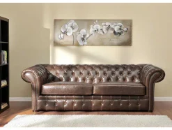 Sofá De 3+2+1 Lugares 100% Couro Envelhecido Estilo Chesterfield - Clotaire