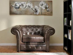 Sofá De 3+2+1 Lugares 100% Couro Envelhecido Estilo Chesterfield - Clotaire