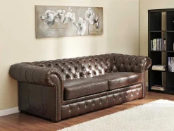 Sofá De 3+2+1 Lugares 100% Couro Envelhecido Estilo Chesterfield - Clotaire