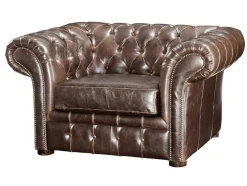 Sofá De 3+2+1 Lugares 100% Couro Envelhecido Estilo Chesterfield - Clotaire