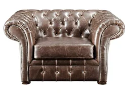 Sofá De 3+2+1 Lugares 100% Couro Envelhecido Estilo Chesterfield - Clotaire