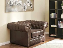 Sofá De 3+2+1 Lugares 100% Couro Envelhecido Estilo Chesterfield - Clotaire