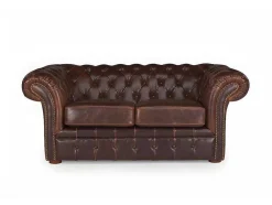 Sofá De 2 Lugares 100% Couro Envelhecido Estilo Chesterfield - Clotaire