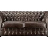 Sofá De 3+2 Lugares 100% Couro Envelhecido Estilo Chesterfield - Clotaire