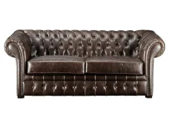 Sofá De 3+2 Lugares 100% Couro Envelhecido Estilo Chesterfield - Clotaire