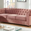 Sofá De 3 Lugares E Cadeirão Chesterfield - Veludo Rosa Pastel
