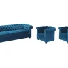 Sofá De 3 Lugares E 2 Cadeiroes Chesterfield - Veludo Azul Esverdeado