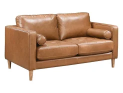 Sofá De 3 Lugares E De 2 Lugares 100% Pele De Bufalo Superior Castanho Vintage - Barota