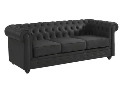 Sofá De 3 Lugares Em Pele De Bufalo - Preto - Chesterfield