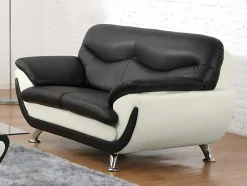 Sofá De 2 Lugares Em Pele Sintética Bicolor Preto E Branco - Indice